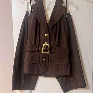 2 pc halter belted crop set. Brown. Top Xs. Pants Sz 8